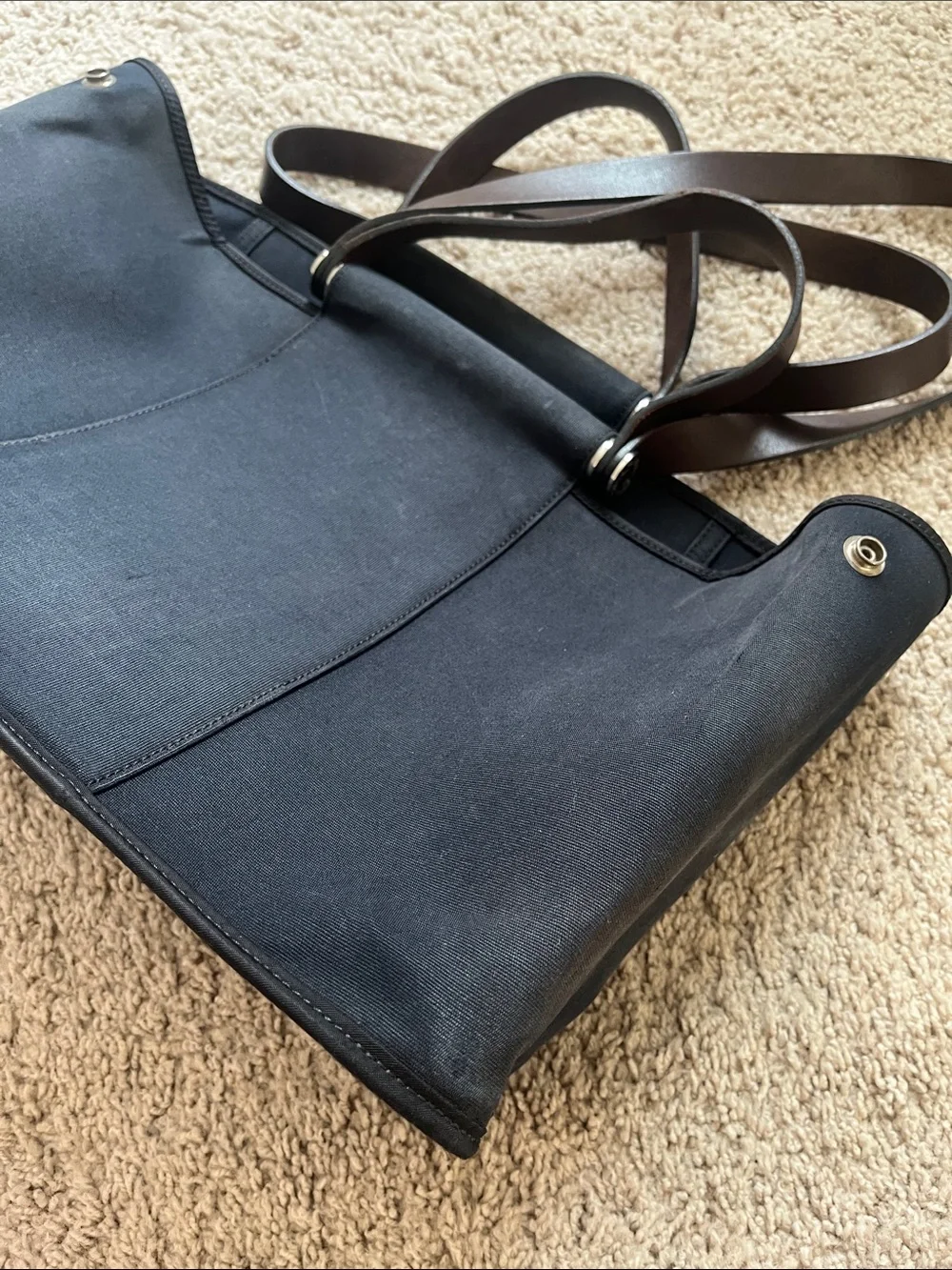 Hermes cabag PM Black Canvas Tote with Brown Leather Straps - Picture 10 of 16